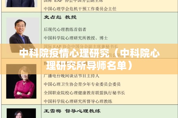 中科院疫情心理研究(中科院心理研究所导师名单) 中科院疫情心理研究(中科院心理研究所导师名单)