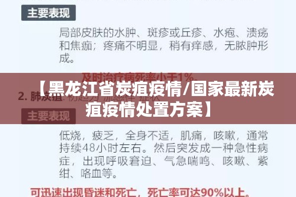 【黑龙江省炭疽疫情/国家最新炭疽疫情处置方案】