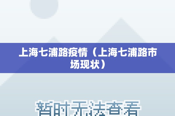 上海七浦路疫情（上海七浦路市场现状）