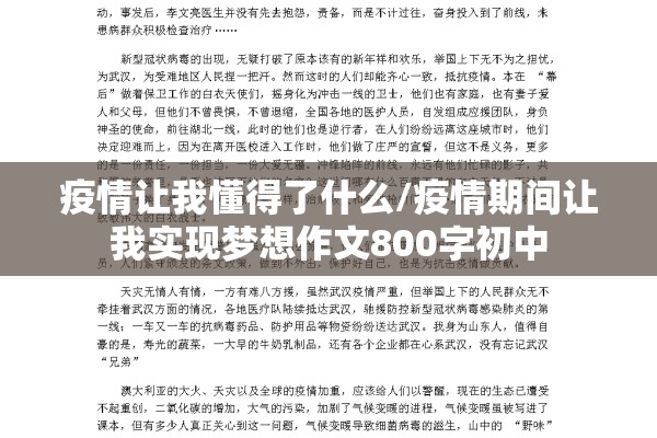 疫情让我懂得了什么/疫情期间让我实现梦想作文800字初中